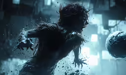 a man runs through the water, with his body covered in paint
