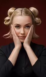 the woman with blonde hair is posing for the camera