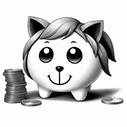 a cartoon dog that is surrounded by stacks of coins