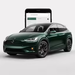 a green tesla model x is shown in front of a white background