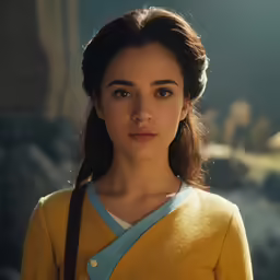 a beautiful young lady with a big breast wearing a yellow sweater