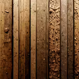 an array of rain droplets on a wood panel