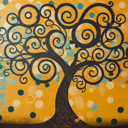 the painting has an elegant tree painted on it
