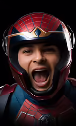 a man in a helmet making a shocked face