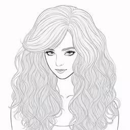 a black and white drawing of a girl with curly hair
