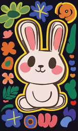 a painting with a bunny rabbit in the middle