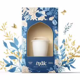 a blue box with a white cup in it