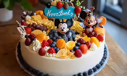 a birthday cake that is decorated with mickey and mickey mouse fondant