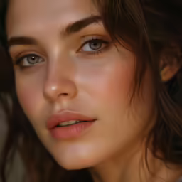 a woman with long hair and pale makeup