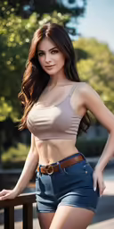 a beautiful young woman posing by a fence