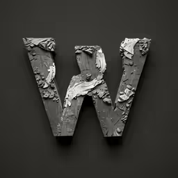 a letter w made from old, dirty newspaper paper