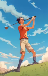an anime scene depicts a girl swinging a golf club