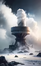 there is a huge structure with smoke coming from it