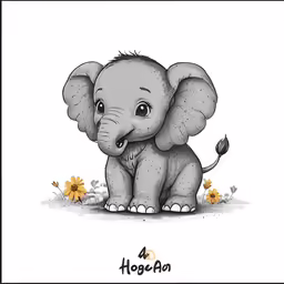an elephant with a big smile sitting in the middle of flowers