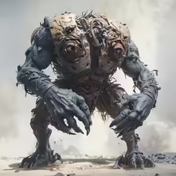 large monster like creature with multiple hands, eyes and body