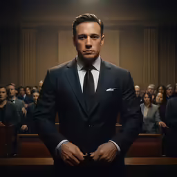 a man wearing a suit and tie standing in front of an audience