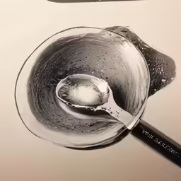 a mixing glass and spoon in it with some liquid