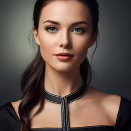 a woman wearing a black and white choker necklace