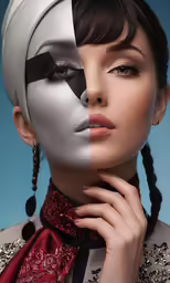 woman with makeup in different shades and hair