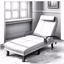 the reclining chair is sitting in front of a window