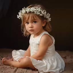 a little girl with a flower in her hair