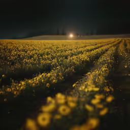 a field that has some yellow flowers on it