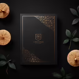 black and gold logo design with metallic foil foil on top