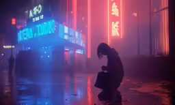 a person is standing in the rain by a building