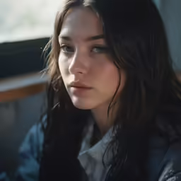 woman sitting with her head down and wearing a jacket