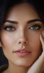 a woman posing for the camera with her hand on her face