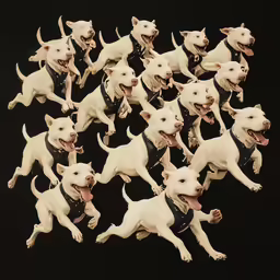 a collection of white dog models with different expressions
