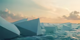 icebergs are floating around on rough water