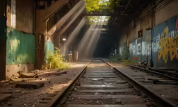 a train track leading to a tunnel in an industrial area