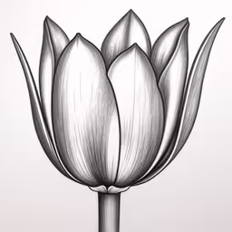 a flower is shown in this pencil drawing,a drawing of a lotus with a light background,a drawing of a black and white flower,a drawing of a plant with its flower head up,black and white drawing of a flower