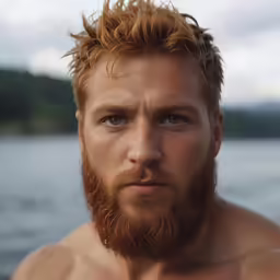 a close up shot of a man with a red beard
