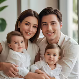 a family taking a selfie while wearing white