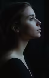 the woman is looking in a side view mirror