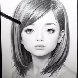 a pencil drawing of a young girl with a cigarette