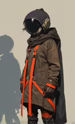 a man in a helmet and coat posing for the camera