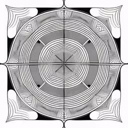 black and white drawing of geometric design,three square patterns that appear to be being drawn together