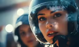 some people wearing helmets smoking something