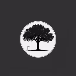 a tree and a swing in the park on a light gray background,an oak tree in a circle on a gray background