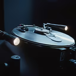 a modern metal turntable on the stand