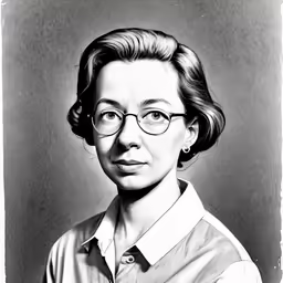 a black and white portrait of a woman with glasses