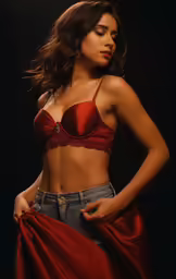 a woman in a red top posing for a photo