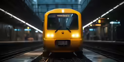 the light shines on an yellow train