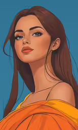a painting of a woman wearing an orange shirt