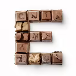 several different type of chocolate in letter blocks