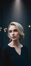a beautiful blonde woman looking away from the camera