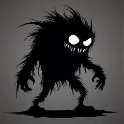 a silhouetted image of an evil monster, with eyes and hair